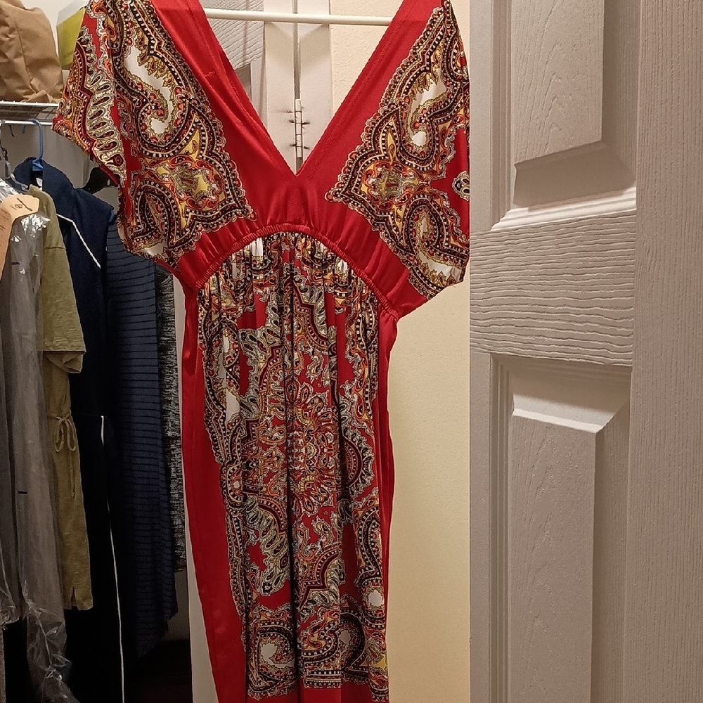 Elegant Red Paisley Dress